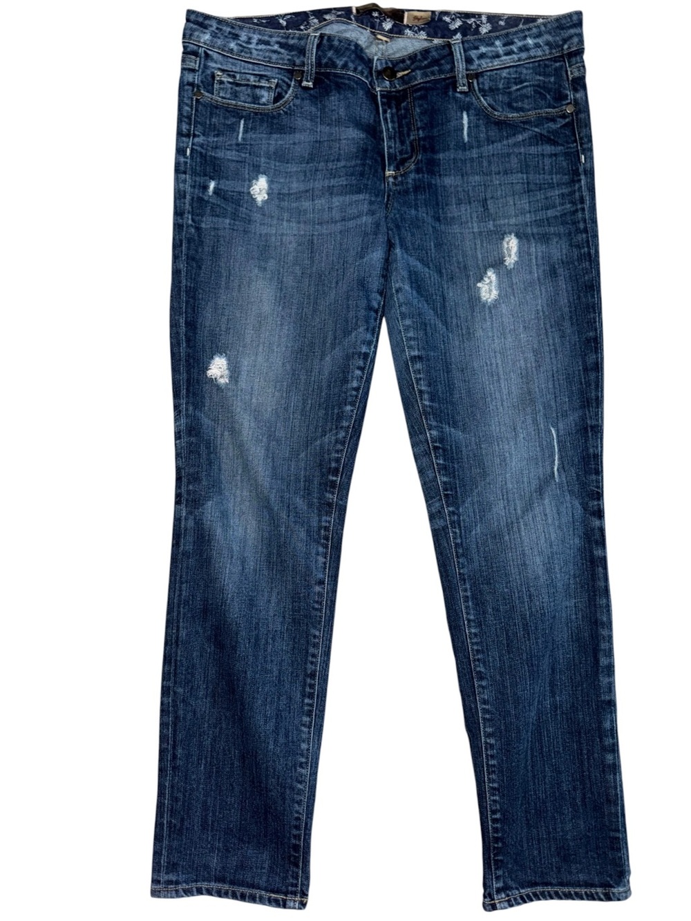 Paige Skyline Women’s 32 Distressed Slim Straight Cropped Jeans Raw Hem